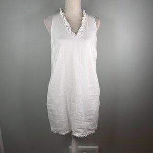 White Sleeveless Ruffle Neck Dress